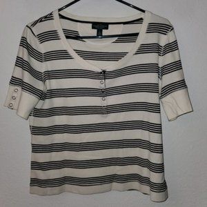 Ralph Lauren Striped Top Blouse Snap Petite LARGE